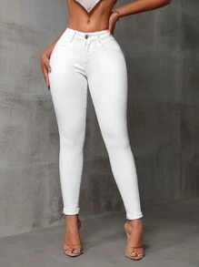 SHEIN SXY Women's White Skinny Jeans - White - View 5