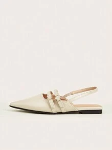 French Flat Closed Toe Sandals, Elegant Pointed Toe Lady Shoes, Spring New Arrival - Beige - View 4
