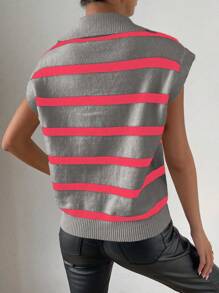 Chiquease Women's Casual Fashionable Striped V-Neck Sweater Vest - Dark Grey - View 2