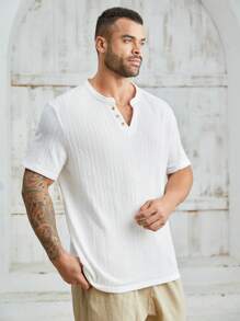 Manfinity Homme Màu thuần Nam Kích thước lớn Ngắn tay Nút Áo thun - trắng - Xem 1
