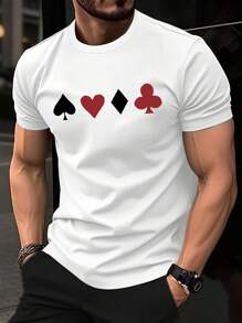 Manfinity Homme Men's Poker Printed Round Neck Short Sleeve T-Shirt - White - View 1