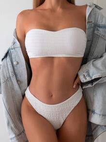 SHEIN Swim Damen ärmellose Bikini-Set mit einfarbigem Trägerteil für Strand und Sommer