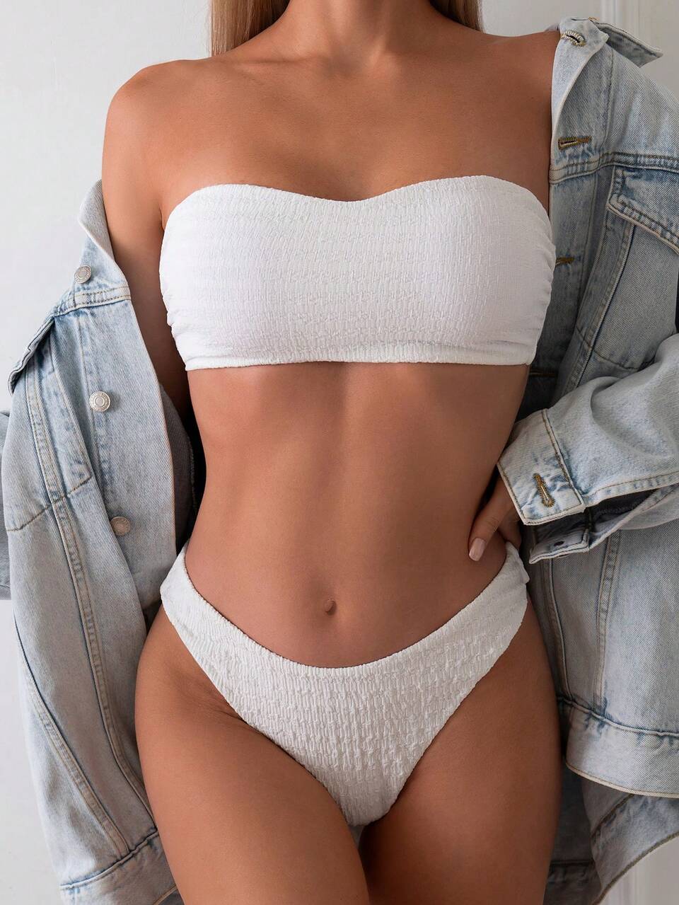 Women's Plain Halter Strap Separated Bikini Set Summer Beach