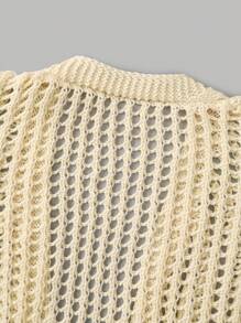 Young Girls' Hollow Out Knitted Front Open Long Sleeve Cardigan - Apricot - View 7