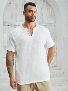 Manfinity Homme Màu thuần Nam Kích thước lớn Ngắn tay Nút Áo thun - trắng - Xem 5