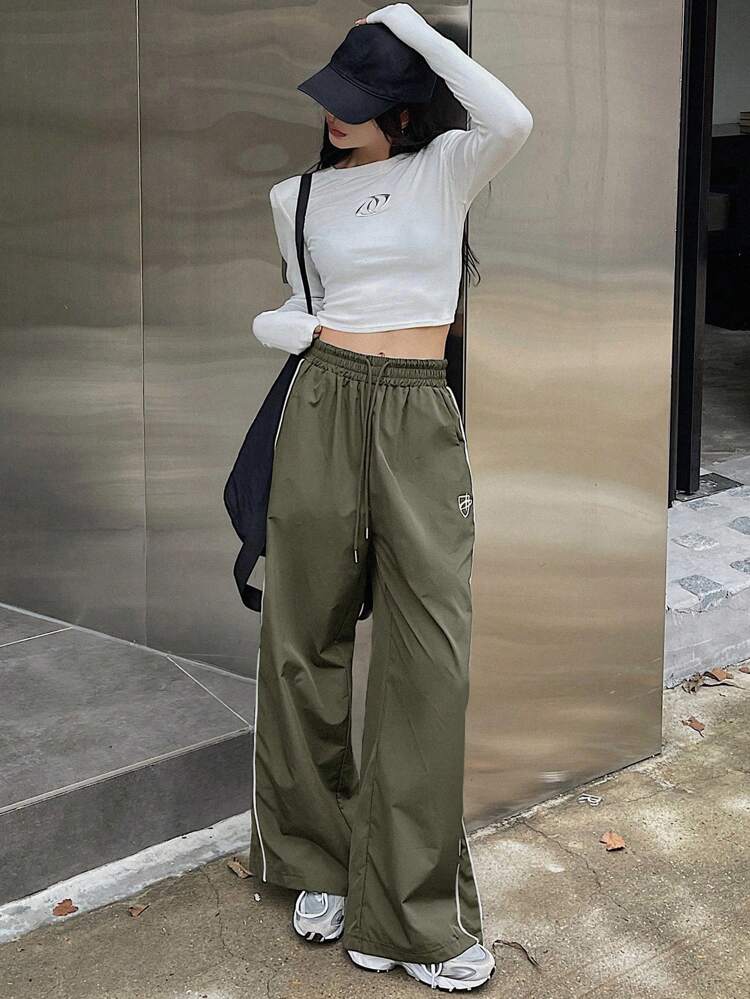 Women's Solid Color Drawstring Waist Long Pants