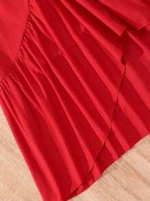 Vestido De Ombro Caído Com Babado De Cintura Elástica Para Adolescentes