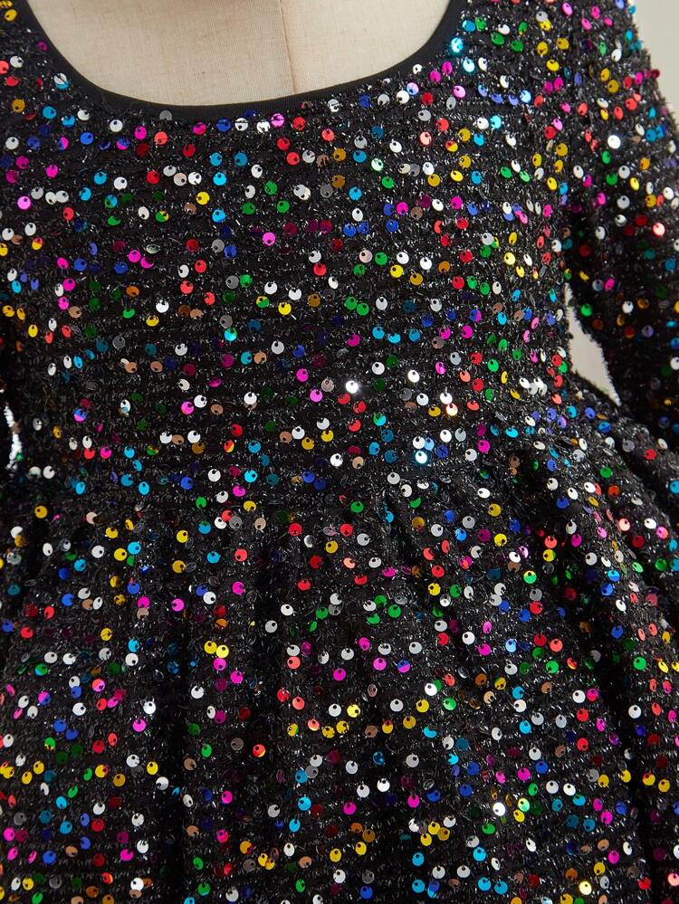 Tween Girl Woven Shimmering Sequin Patchwork Tulle Formal Dress