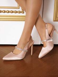 CUCCOO CHICEST Đồ trang trí Rhinestone Giày Slingback Quý cô Giày cao gót Giày nữ Baotou - Hồng - Xem 11