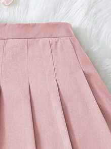 SHEIN Tween Girl Sweet & Cool Style Solid Color Pleated Skirt For Daily Wear