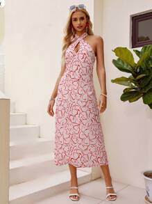 GENKIRA Women Dresses Backless Criss Cross Tie Back All Over Print - MultiWarna - View 1