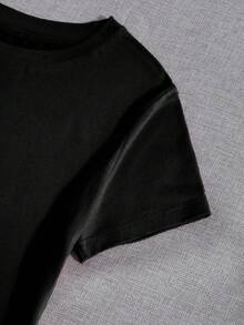 INAWLY Talla Grande Camiseta De Manga Corta Cuello Redondo Con Estampado De Paleta Y Diamantes De Imitación - Negro - Ver 3