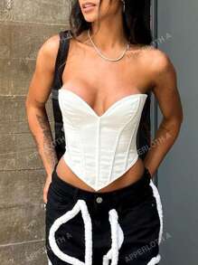 Apperloth A Top corto con corsé y escote bandeau sexy para mujeres, ideal para festivales de música