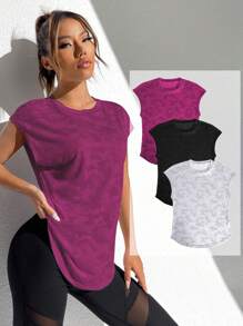 SHEIN Sport Gameset FeatherFit™ Taille schlanker machender langärmliger Oberteil mit gebogener Form, Low Impact Yoga, Tägliches Sommer Fitness-Workout Tank Top