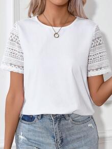 SHEIN Frenchy 夏季婚礼季拼接露背上衣，白色，必备单品，夏季，婚礼季必备，田园风 - 白色 - 查看 3