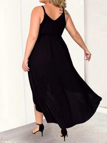 SHEIN Unity 大码女式不对称下摆吊带连衣裙 - 黑色 - 查看 3