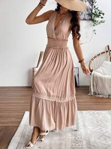 SHEIN Clasi Jednolity kolor Damski Talia Pakowanie Dekolt Halter Wiązanie Sukienka Swing