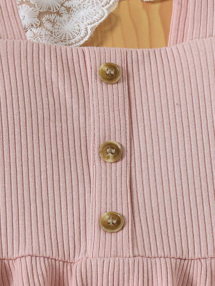 Baby Girls' Summer Knitted Plain Ruffle Hem Tank Top, Floral Pattern Shorts, Headband Set For Vacation