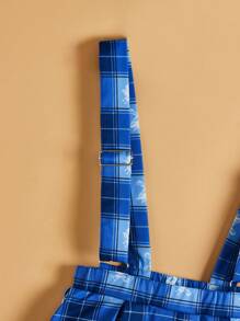 HARRY POTTER X SHEIN Cô gái Tween Phong cách Preppy In Tartan Váy yếm - Màu xanh lam - Xem 3