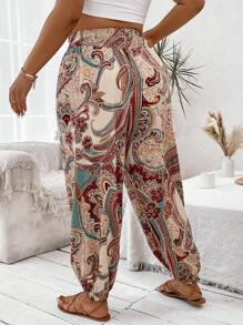 SHEIN Clasi 大碼女士花印高腰打結踝闊腳運動褲 - 彩色 - 查看 2