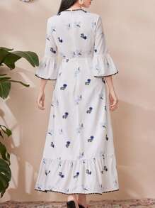 Modelyn Của phụ nữ Thực vật In Tay áo chuông Đầm - trắng - Xem 8