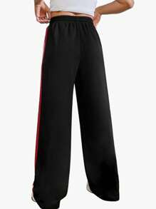 INAWLY Women's Side Striped Loose Fit Long Pants Fall Cloth For Women - Black - View 2