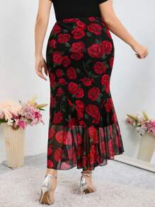 Modelyn 大尺碼女士花卉印花人魚裙擺裙 - 彩色 - 查看 2