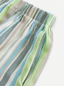 SHEIN VCAY Women's Elastic Waist Striped Shorts - Green - View 4