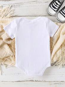 SHEIN Baby Boy's 1st Birthday Cute Letter Printed Short Sleeve Bodysuit For Spring And Summer - White - View 2