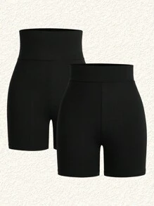 SHEIN EZwear 女士針織日常休閒褲襪 - 黑色 - 查看 1