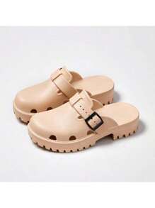 2024年新款夏季女士高跟厚底露趾拖鞋,休閒戶外涼鞋 - 米色 - 查看 2