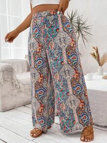 Breezaya Pantalones De Estilo De Vacaciones Impresos De Anacardo Para Mujeres De Talla Grande - Multicolor - Ver 4