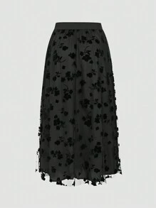 SHEIN Clasi 女性花卉網紗裙 - 黑色 - 查看 2