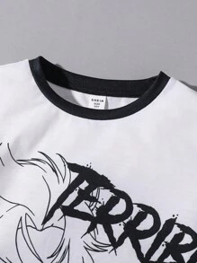 SHEIN 2 cái/bộ Cậu bé Tween Giải trí Mô hình Cartoon Vòng cổ Ngắn tay Áo thun Và Quần short Trang phục mặc nhà - Nhiều màu - Xem 6