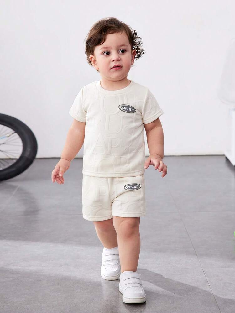 Baby Boy 3d Jacquard Beige T-Shirt And Shorts Street Fashion Outfits