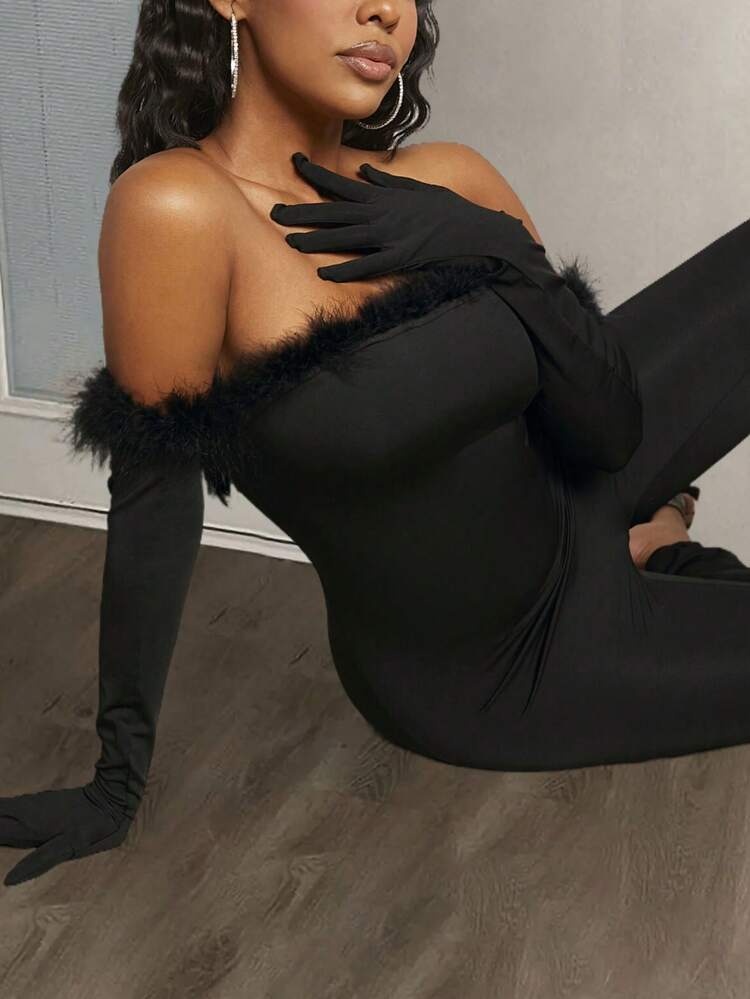 Women's Off Shoulder Long Sleeve Fitted Jumpsuit