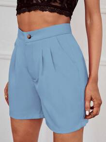 RosyDaze Pantalones Cortos De Mujer Sólido Con Pliegues Y Bolsillos
