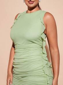 SHEIN BAE Vestido mini entallado con volantes de color brillante y efecto tie-dye versátil para mujer de talla grande, elegante para vacaciones, festivales de música, playa, resort, verano, regalo del Día de la Madre - Verde - Ver 6