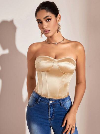 SHEIN BAE Glamorous New Year Top Satin Strapless Tube Top - Women'S Top