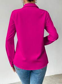 SHEIN Clasi Camisa de mujer de unicolor minimalista con botones, blusas de manga larga