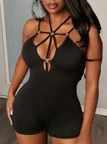 Slaydiva Lễ hội âm nhạc Dây buộc dây gợi cảm Vòng trang trí trước ngực rỗng Đàn hồi màu đen Đơn vị - màu đen - Xem 1