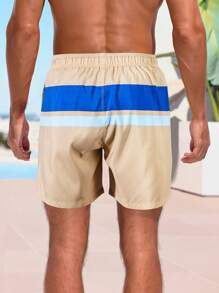 Manfinity Swimmode Bermudas De Playa Masculinas Con Cordón En Contraste Y Cintura Ajustable - Caqui - Ver 2