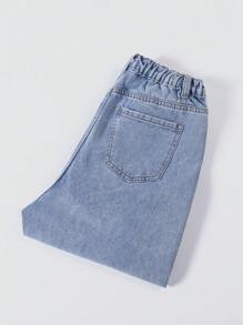 Teenagers' Laser Embroidery Straight Leg Denim Capris - Light Wash - View 3
