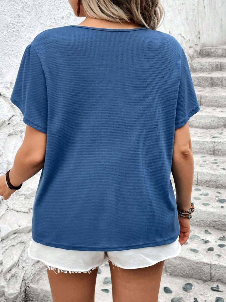 Plus Size Solid Color Petal Sleeve T-Shirt