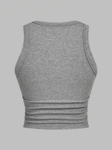 SHEIN EZwear Multicolor Knitted Women's Round Neck Tight-Fitting Tank Top - Multicolor - View 4