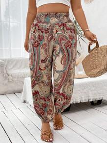 SHEIN Clasi 大碼女士花印高腰打結踝闊腳運動褲 - 彩色 - 查看 6