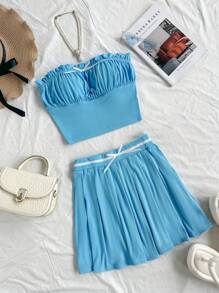 Soleia Conjunto De Top Sin Tirantes Y Falda Plisada - Azul - Ver 1