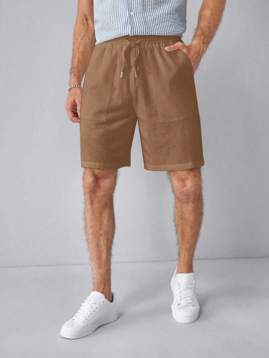 Manfinity VCAY 男士抽繩彈性腰口編織短褲,有口袋 - 棕色 - 查看 1