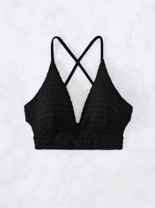 Swim SXY 纯色纹理露背比基尼上衣，适合游泳、度假、夏季海滩