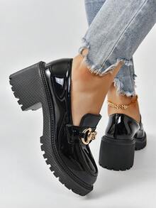 Của phụ nữ Đúng mốt Phương Tây Giày ống Chelsea Với Kim loại Khóa Và Giày cao gót - màu đen - Xem 5